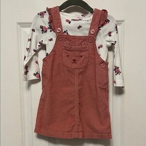 Kids Pink/Mauve Corduroy Overalls Dress Set